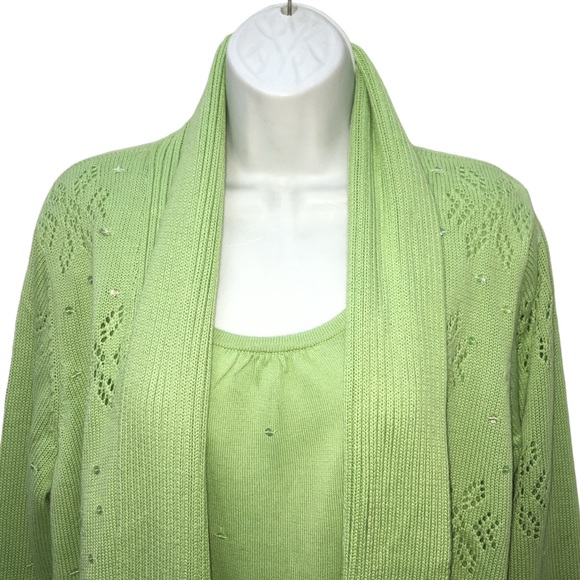 NEW Quacker Factory Snowflake Lime Green Mock 2PC Cardigan Sweater Womens Large - Picture 11 of 15